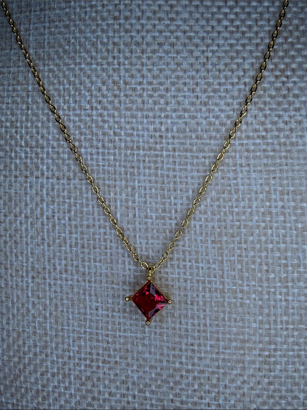 Gold tone Chain Necklace with Square Gemstone Pendant